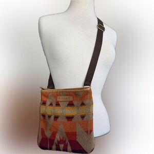 Pendleton Geometric Pattern Crossbody Bag - Orange and Brown